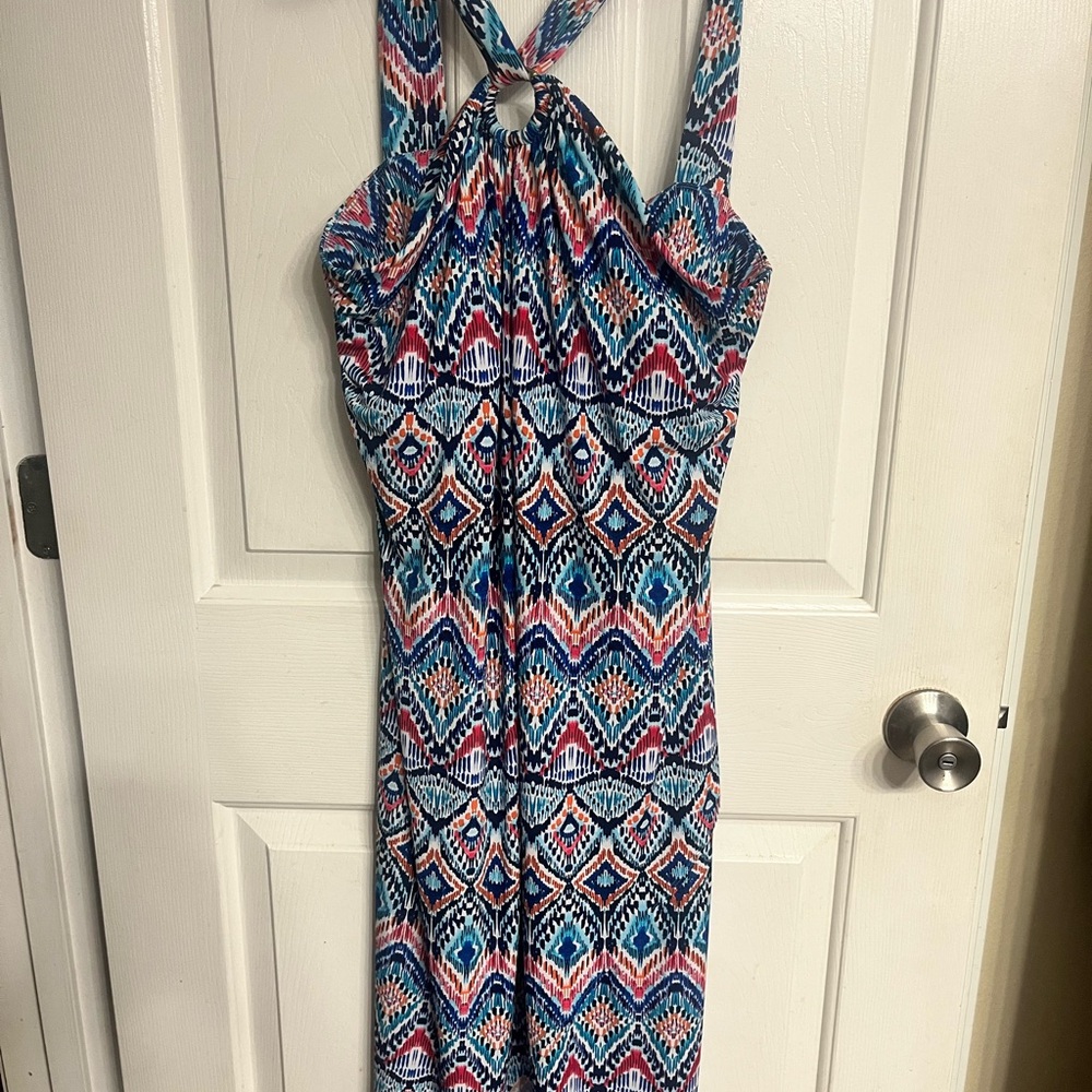 Tommy Bahama Blue Teal Pink Patterned Maxi Dress - Picture 1 of 4